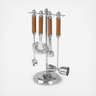 Leather Stitched 5-Piece Bar Tool Set