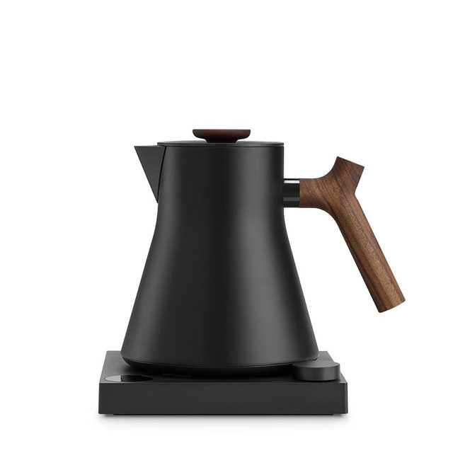 Fellow Corvo EKG Pro Electric Tea Kettle - Electric Tea Pot - Quick Heating Electric Kettles for Boiling Water - Temperature Control & Built-In Brew Timer - Matte Black with Walnut Handle - 0.9 Liter