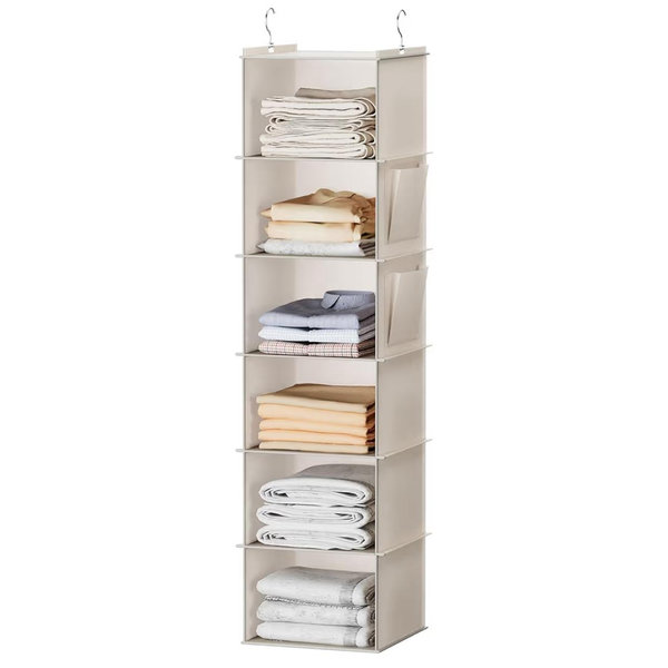 YOUDENOVA Hanging Closet Organizer, 6-Shelf Closet Hanging Storage Shelves, 2 Packs, Beige