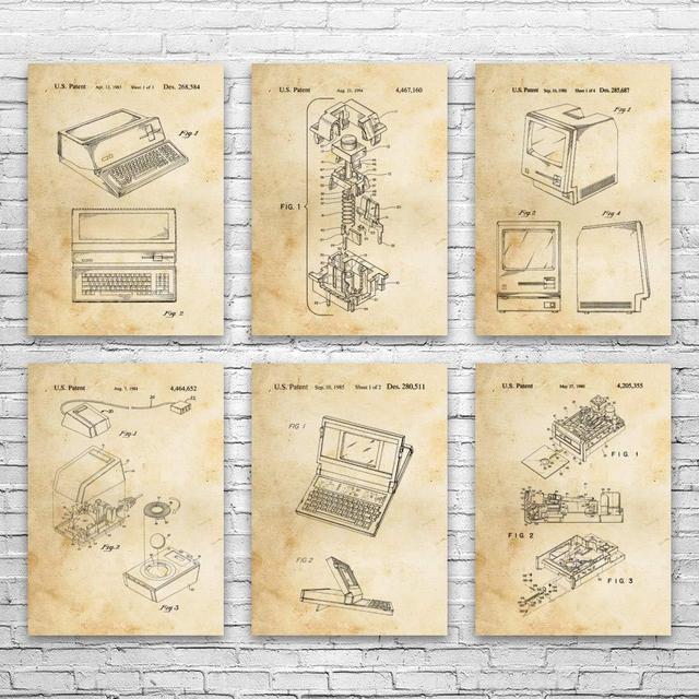 Computer Patent Posters Set of 6 (8x10), Technician Gift, Computer Decor, IT Tech Gift, Computer Art Print, Programmer Gift Vintage Paper