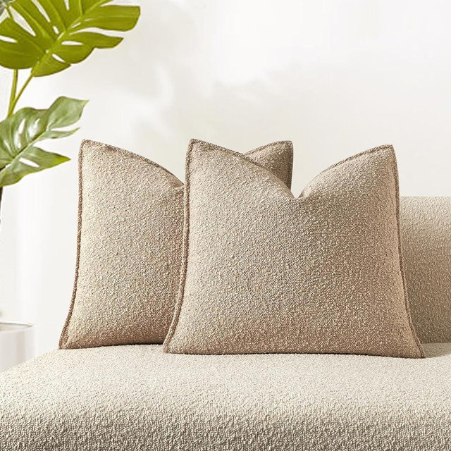 JUSPURBET Oatmeal Boucle Broadside Throw Pillow Covers 20x20 inch Set of 2 for Couch Bedroom Sofa Living Room Decorative Soft Textured Cushion Cases with Hidden Zipper
