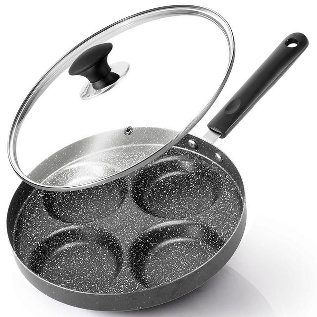 Modern Innovations 4-Cup Nonstick Egg Frying Pan with Lid, Fried Egg Pan, Omelette Pan, Mini Pancake Pan for Stove Top Gas & Electric, Small Egg Skillet, Breakfast Sandwich Maker