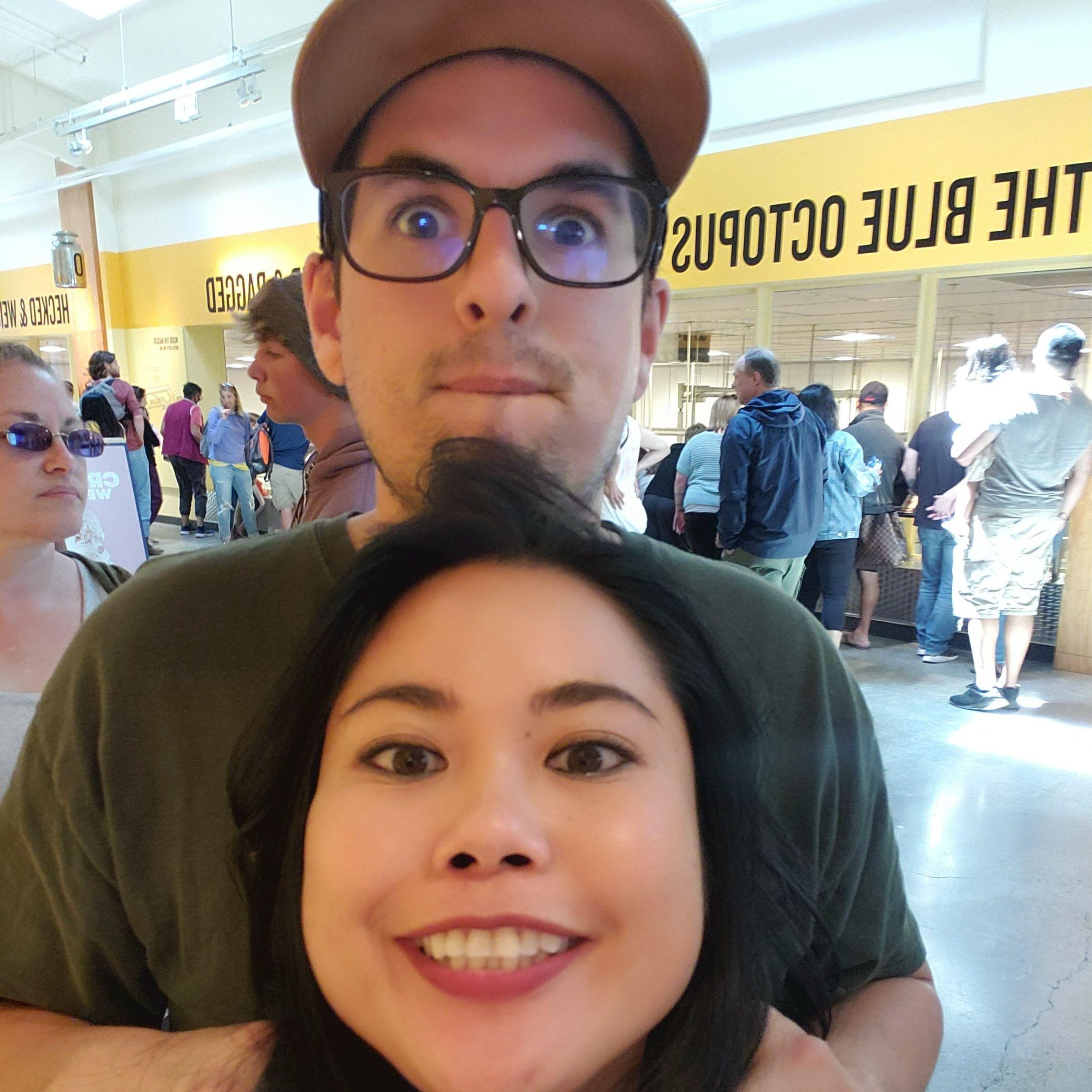 Us waiting in line to cheese test at Tillamook Creamery in Tillamook, OR