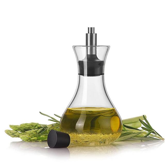 Drip Free Olive Oil and Vinegar Dispenser Bottle No Funnel Needed Salad Dressing Shaker Simple Syrup Bottle Microwave Safe Oil Cruet for Kitchen Good Grips Salad Dressing Container Small Glass Bottle ( 8OZ)
