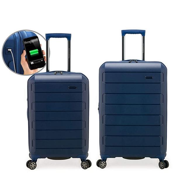 Traveler's Choice Pagosa Indestructible Hardshell Expandable Spinner Luggage, Navy, 2-Piece Set (22/26)
