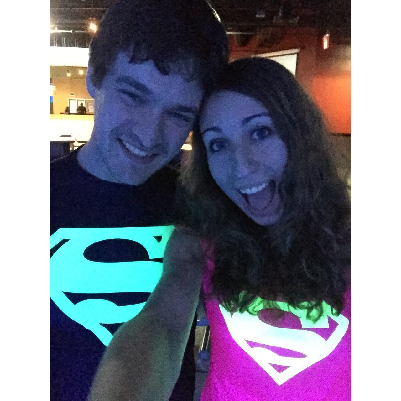 We love bowling and used to wear our superman shirts since they would glow at the bowling alley