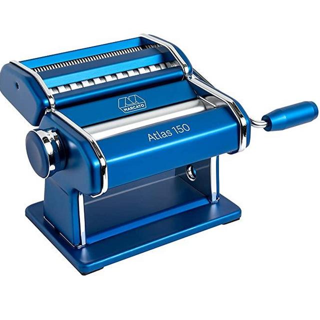 Marcato Atlas 150 Pasta Machine, Made in Italy, Includes Cutter, Hand Crank, and Instructions, Blue