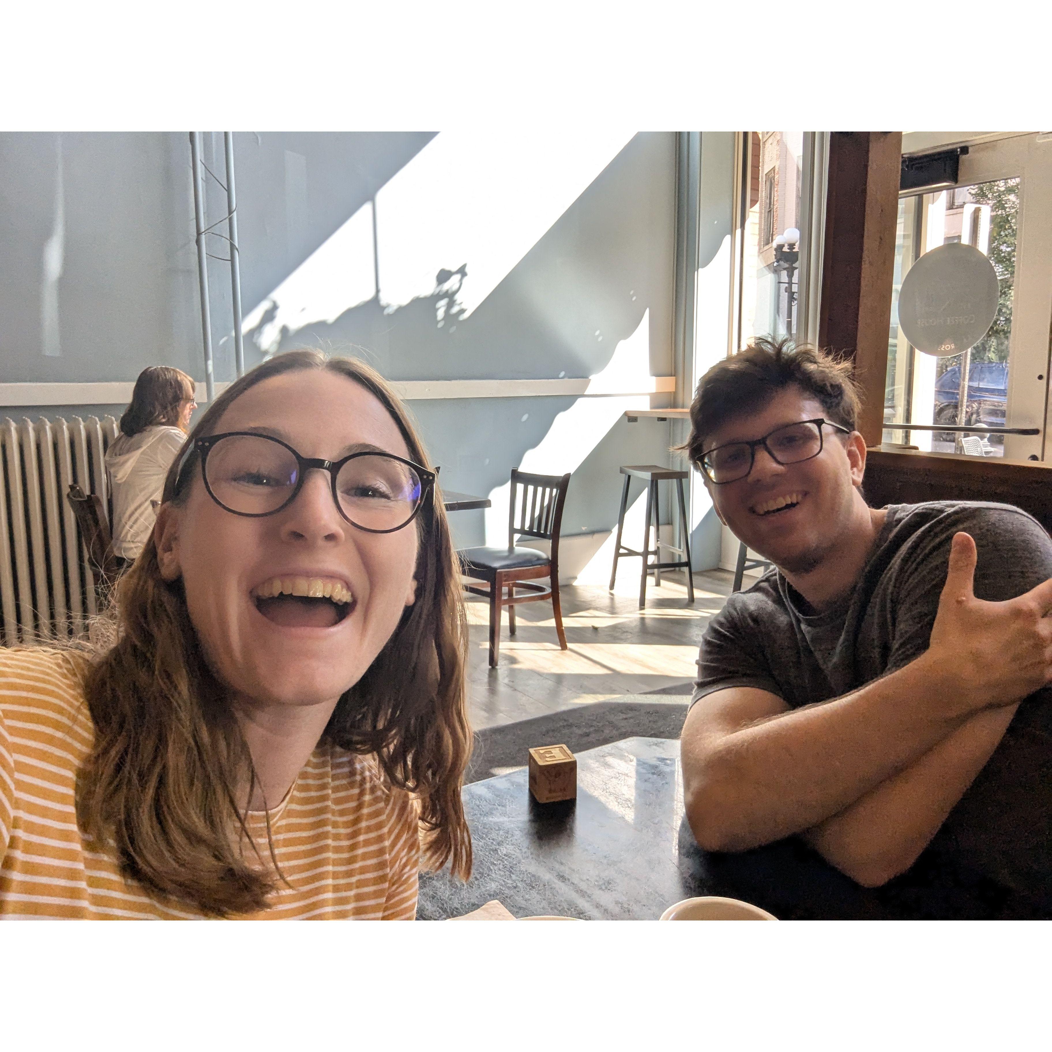 Back at Jules Coffee in La Crosse - our favorite date spot in college!