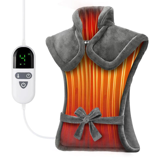 Heating Pad for Neck and Shoulders and Back, Pain Relief Electric Heating Pad Large Size 24”X37” with 4 Timers, 6 Heat Levels and Auto-Off, Christmas Gifts for Men Dad Grandpa - Grey
