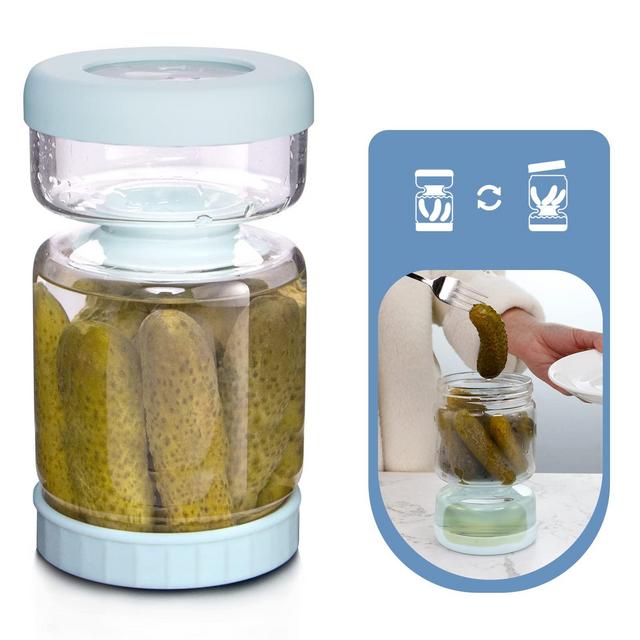 Luvan Glass Pickle Jar, 34oz Olive Hourglass Jar with Strainer, Airtight Kimchi Jar to Separate Food from Brine When Needed, Pickle Flip Jar Ideal for Pickle, Olive and Jalapenos (Dishwasher Safe)