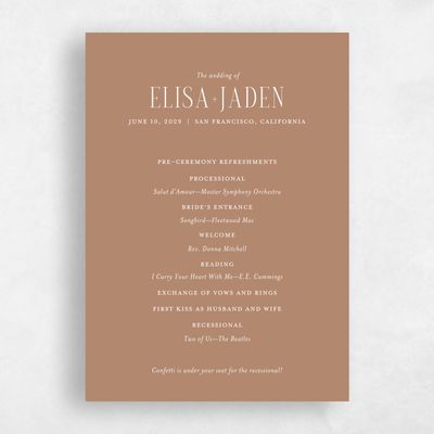 Camel, Brown Wedding Program - Cole