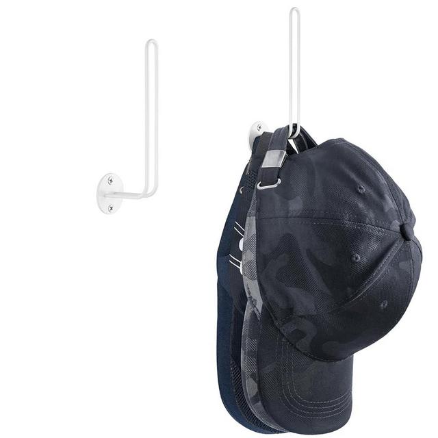 Mkono Hat Organizer for Baseball Caps, Set of 2 Wall Hat Rack 5 Inches Space Saving Holds 20 Caps Modern L -Shaped Hat Hooks Wall Mount Hat Holder for Closet Bedroom Storage, Small, White