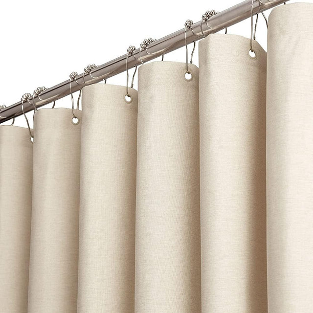 BTTN Stall Fabric Shower Curtain, 60 Inch Linen Textured Heavy Duty Small Cloth Shower Curtain Set with 10 Plastic Hooks, Narrow Hotel Luxury Weighted Shower Curtains for Bathroom(60"x72",Beige/Cream)