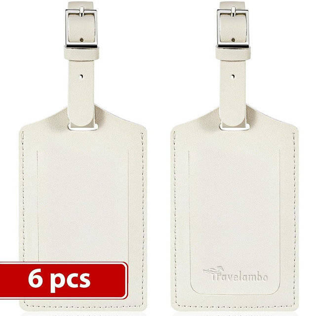 Travelambo Luggage Tags for Suitcases Faux Leather Privacy Protection 6 Pack Bag Tags Travel Accessories Essential, Ivory