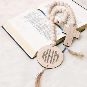 Personalized Cross Wood Bead Garland