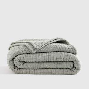 Organic Cotton Channel Stitch Coverlet - Green, King/Cal King