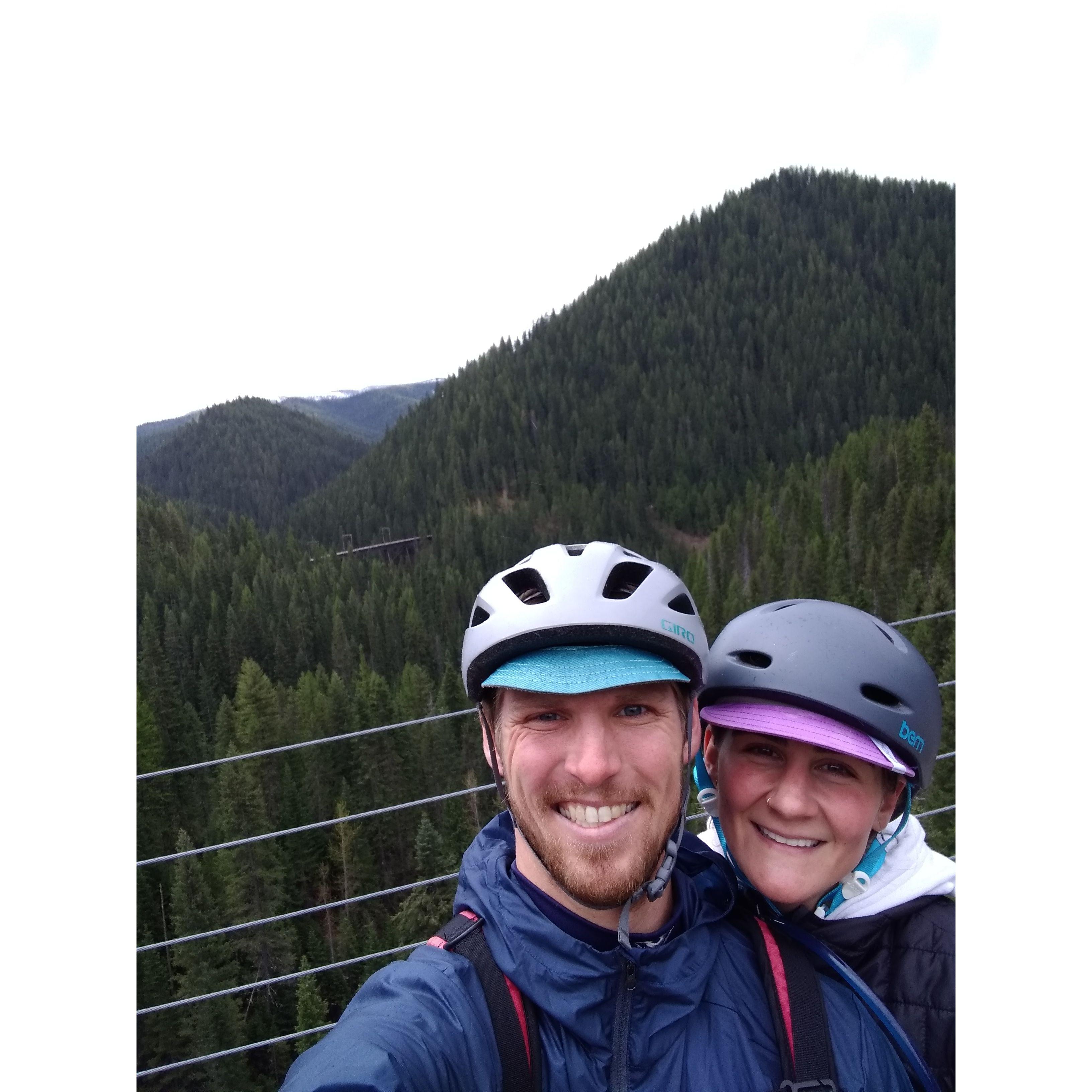 Biking down Trail to Hiawatha