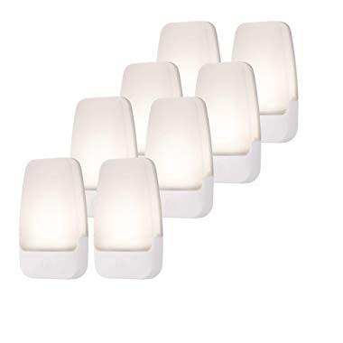 GE LED Night Light, 8 Pack, Plug-in, Dusk-to-Dawn Sensor, Home Décor, Ideal for Bedroom, Nursery, Bathroom, Hallway, Soft, 46478, White | Automatic, 8
