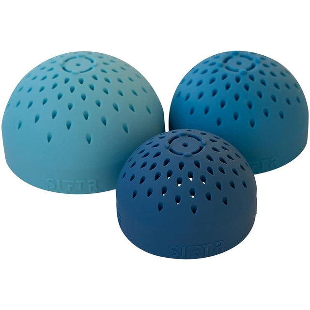 SIFTR (BLUE) Nesting Can Strainer Mini Colander Set - Space Saving Small Colanders and Strainers - Multi Use Kitchen Gadget - Silicone Can Strainer