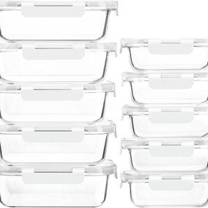 [10-Pack]Glass Meal Prep Containers with Lids, MCIRCO Glass Food Storage Containers with Snap Locking Lids, Airtight Lunch Containers, Microwave, Oven, Freezer and Dishwasher, White
