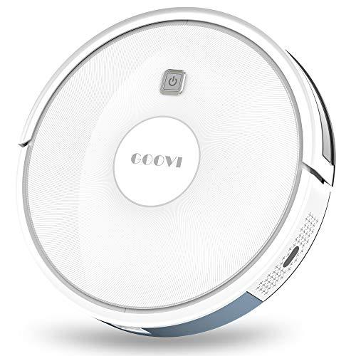 Robot Vacuum, GOOVI 1600PA Robotic Vacuum Cleaner with Self-Charging, 360° Smart Sensor Protectio, Multiple Cleaning Modes Vacuum Best for Pet Hairs, Hard Floor & Medium Carpet (White)