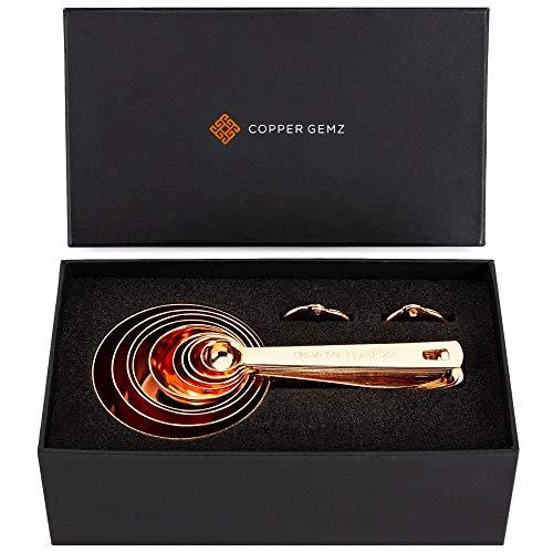 Copper Measuring Cups and Spoons - GIFT SET of 9: Classy Gift Packaging, Superior Quality, Unique. Copper Gifts. Rose Gold Gifts For Women or Men. 7th 22nd Anniversary, Wedding, Birthday. COPPER GEMZ
