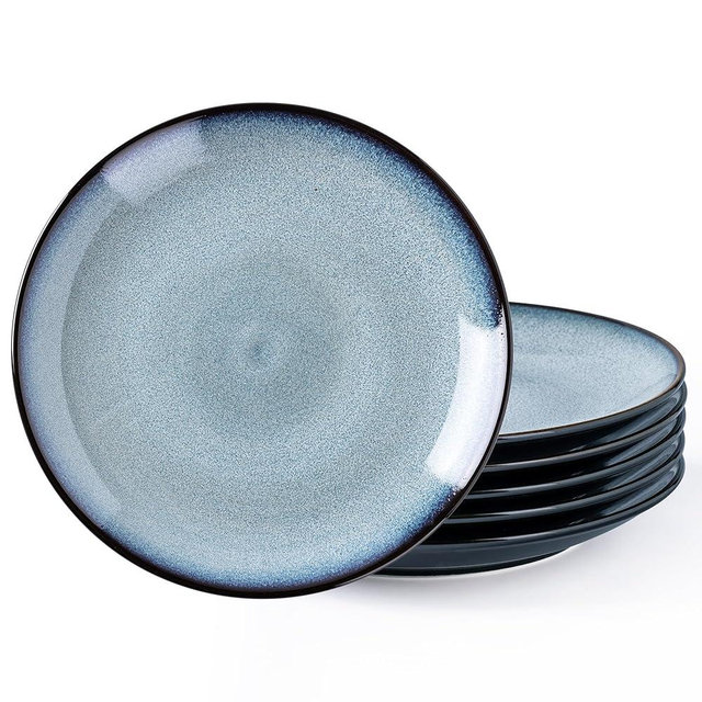 LERATO Ceramic Dinner Plates Set of 6, 10.5 Inch Handmade Reactive Glaze Porcelain Plates, Coupe Shape Dinnerware Dishes Set for Kitchen,Oven& Microwave & Dishwasher Safe, Scratch Resistant