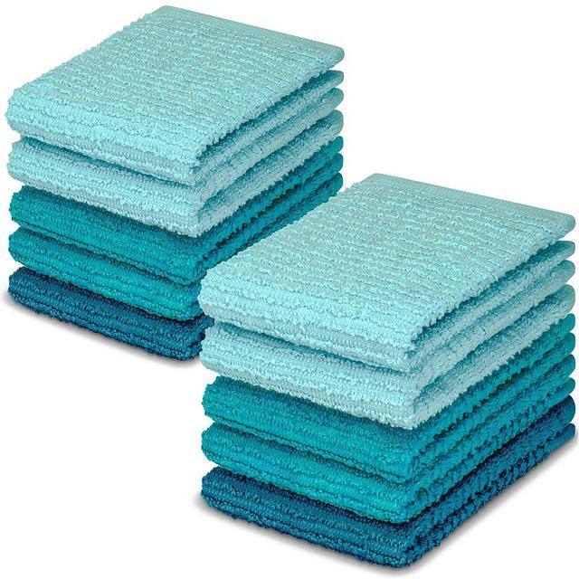 DecorRack 10 Pack Kitchen Dish Towels, 100% Cotton, 12 x 12 Inch Dish Cloths, Perfect Cleaning Cloth for Washing Dishes, Kitchen, Bar, Counter and Car, Turquoise (Pack of 10)