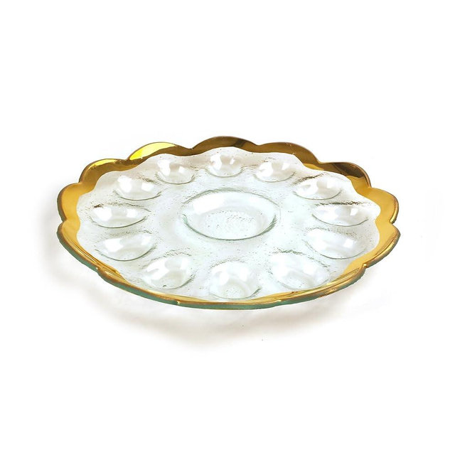 Annieglass Roman Antique 11.5 Inch Deviled Egg Platter with 24k Gold, Timeless Glass Tableware for all Occasions, Made in the USA