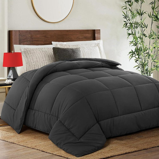 KELTARO Alaskan King Comforter 132''x120''- Extra Large Oversized King Cooling All Seasons Down Alternative Lightweight Quilted Duvet Insert with Corner Tabs - Dark Grey