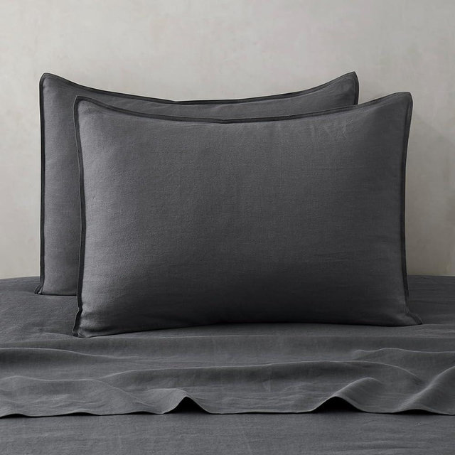ATLINIA 100% Linen Pillowcases Set of 2, Standard Size 20" x 26" Pillow Case, Linen Pillow Sham Dark Grey