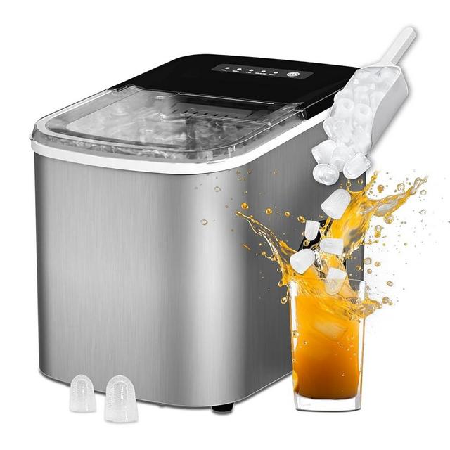 KQZ 38lbs per Day Ice Maker Machine, Large Capacity Countertop Self-Cleaning, Fast Making 9 Ice Cubes in 3.5 Mins, 2 Bullet Sizes, Quiet Operation for Kitchen, Camping, RV, and Parties