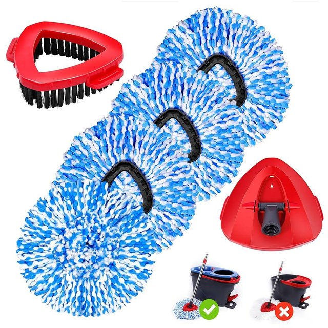 4 Pack Spin Mop Replacements Head Compatible for Oceda RinseClean 2-Tank System,Microfiber Spin Mop Refills Head,1 Mop Scrub Brush + 1 Mop Base + 4 Pack Cleaning Floor Mop Head