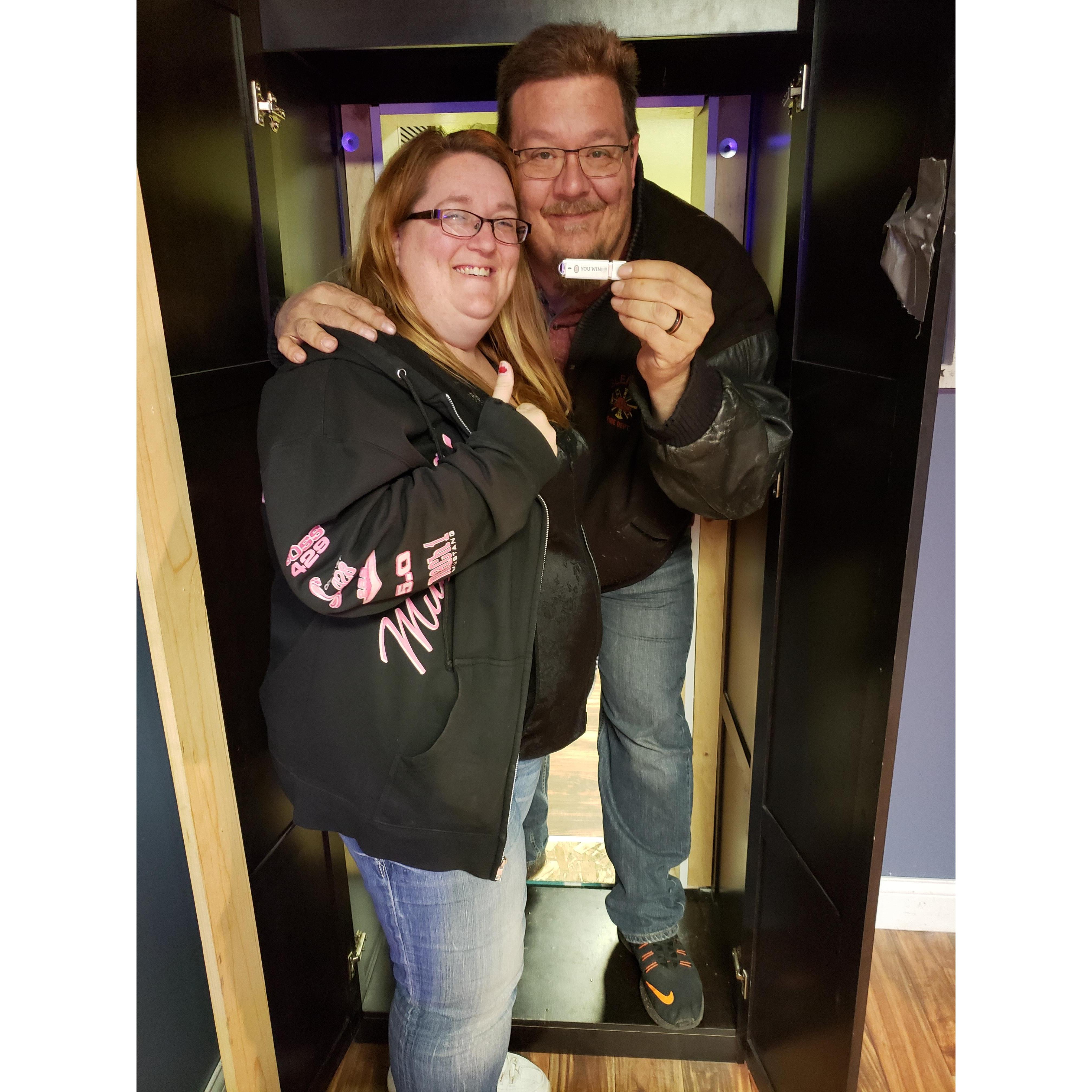 Phil's birthday weekend in Sioux City, IA in 2019. Ruth and Phil completed the Escape Room with a few minutes to spare.