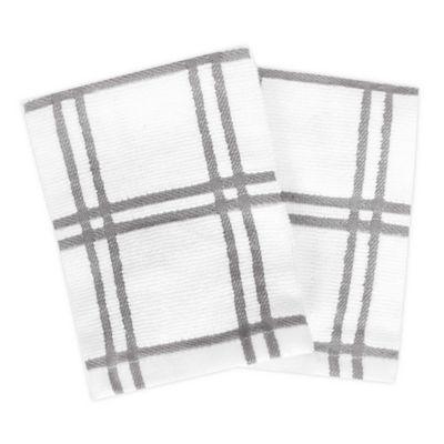 KitchenSmart® Colors Plaid Dish Cloths in Grey (Set of 2)