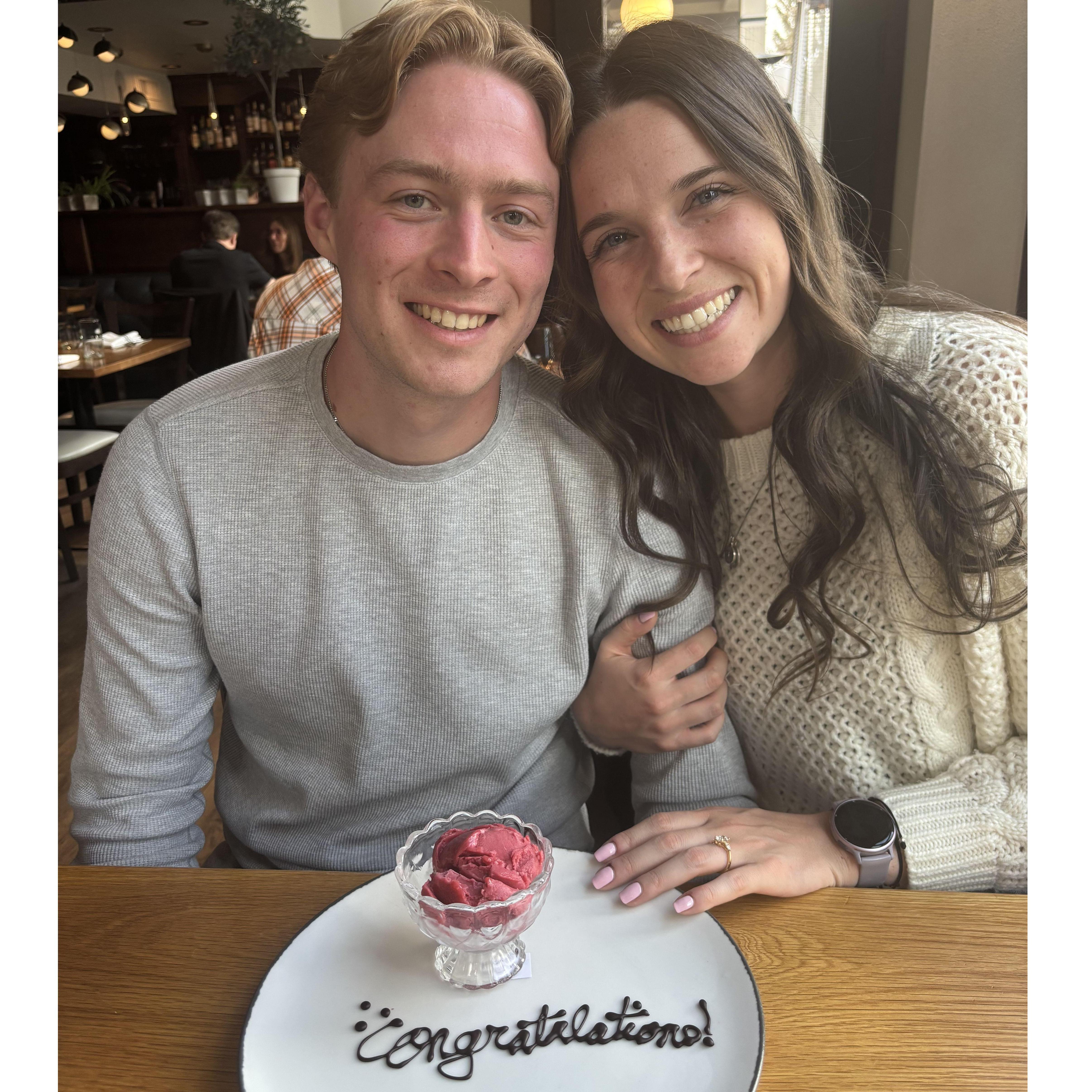 Our dinner immediately after the engagement. This was yet another surprise set up by Caroline's mom to make the day even more special!