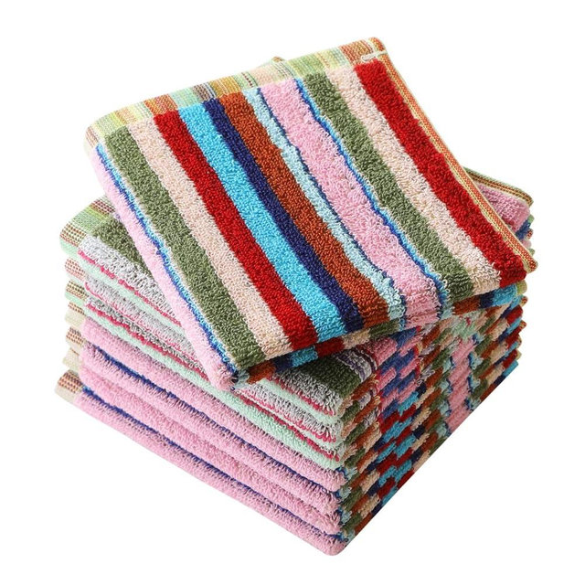 Oeleky Kitchen Dishcloths for Washing Dishes, Ultra Absorbent Dish Rags, Cotton Cleaning Cloths Pack of 8, 12x12 Inches (Wide Stirpe, 12x12 inch)