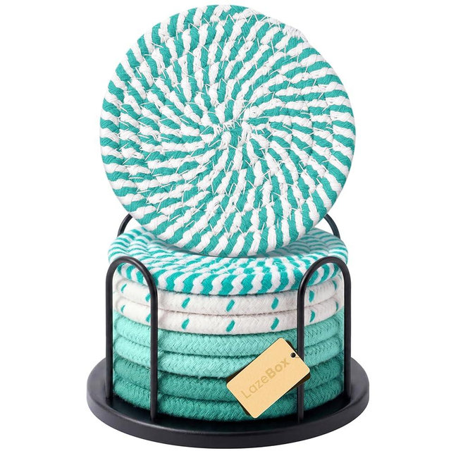 Lazebox Coasters Set of 8 for Drinks, 4 Inch Large Coasters for Coffee Table, Tabletop Protection for Hot & Cold Drinks, Versatile Coasters for Home Decor, Non-Slip & Easy to Clean, Green