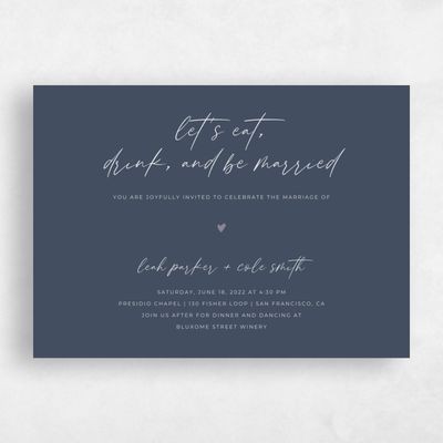 Grayed Navy, Blue Wedding Invitation - Marley Type