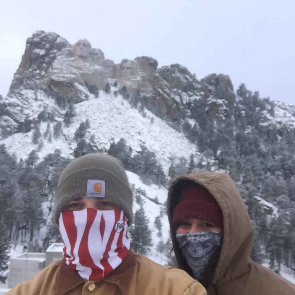 Bundled all the way up at Mount Rushmore on our 2017 South Dakota trip