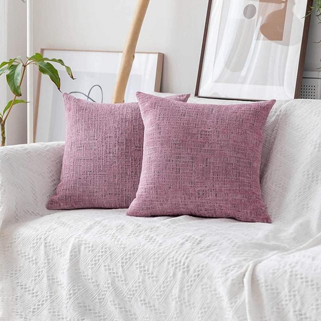 Home Brilliant Decorative Pillow Covers Soft Striped Chenille Plush Cushion Cover for Couch Bed (2Packs, 18 x 18 inch, 45cm), Blush Pink