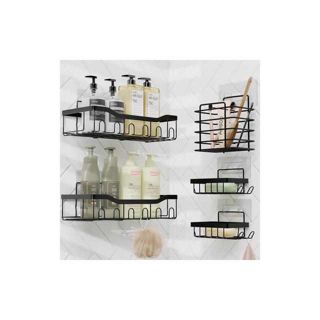 Hearth & Harbor Shower Caddy Adhesive Shower Organizer, Large Capacity Stainless Steel Shower Caddies - Black