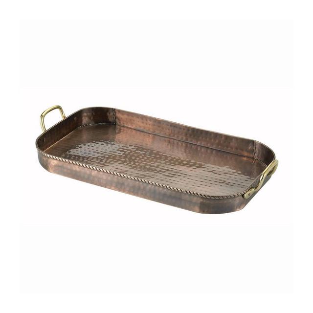 Old Dutch 18" x 10.5" Iron Antique Serving Tray with Brass Handles Copper
