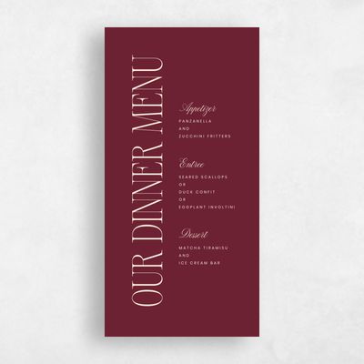 Wine, Red Wedding Menu - Thisbe