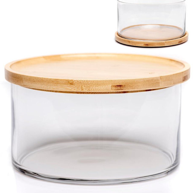 XXL Clear Glass Salad Bowl Dish with Dual Function Bamboo Lid - Extra Large Mixing Bowl with Lid for Salads, Dessert, Fruit, Punch - Centerpiece Large Serving Bowls for Entertaining - 125 Ounces