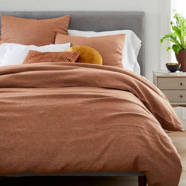Belgian Flax Linen Melange Duvet & King Sham, Terracotta, King