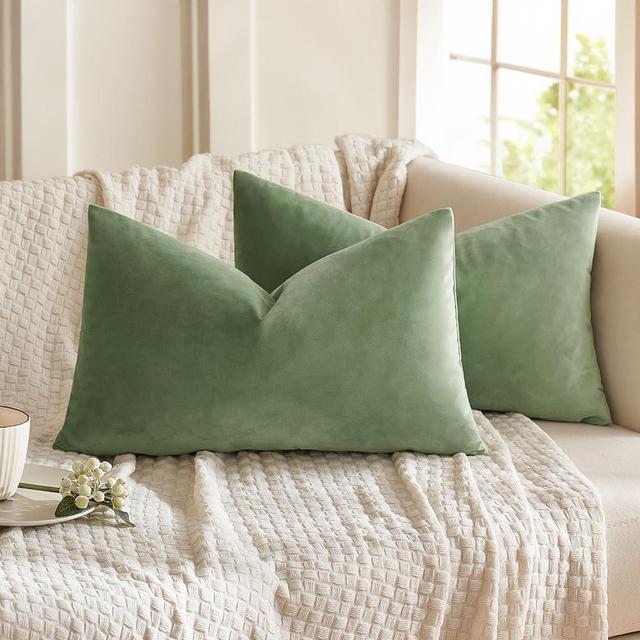 MIULEE Pack of 2 Sage Green Pillow Covers 12x20 Inch Decorative Velvet Throw Pillow Covers Modern Soft Couch Throw Pillows Farmhouse Home Decor for Spring Sofa Bedroom Living Room