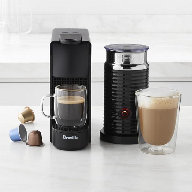 Nespresso Essenza Mini Espresso Maker by Breville with Aeroccino, Piano Black