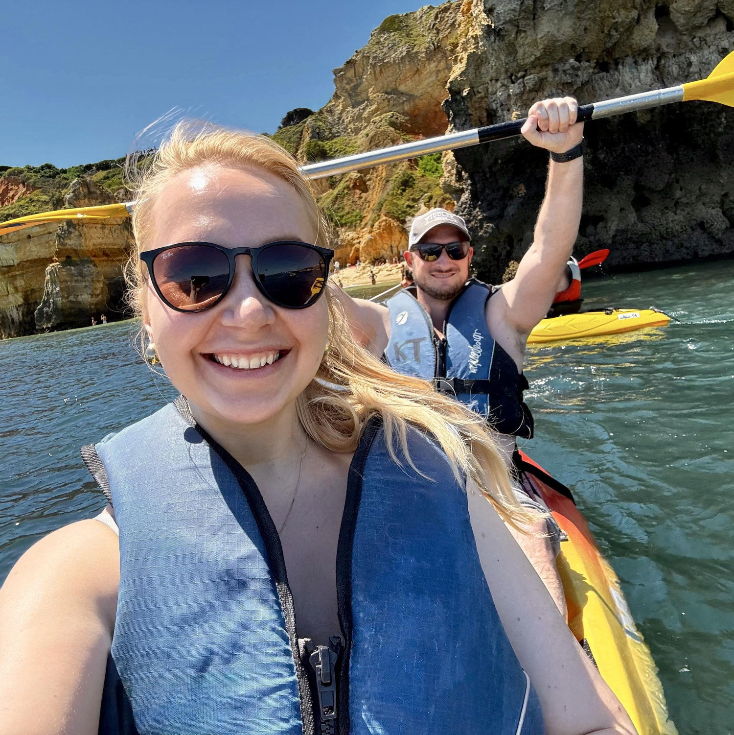 When kayaking, Jodan typically is paddling, and Elina is taking pictures. Algarve, Portugal, April, 2025
