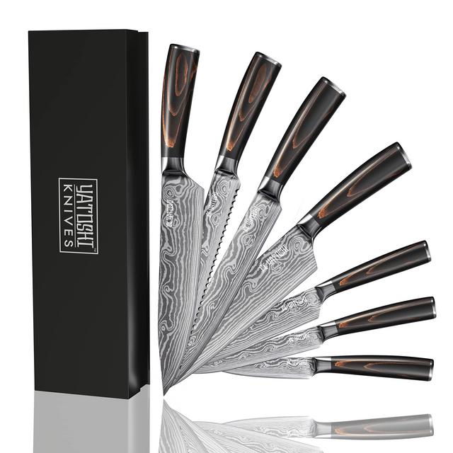 Yatoshi 7 Knife Set - Pro Kitchen Knife Set Ultra Sharp High Carbon Stainless Steel with Ergonomic Handle